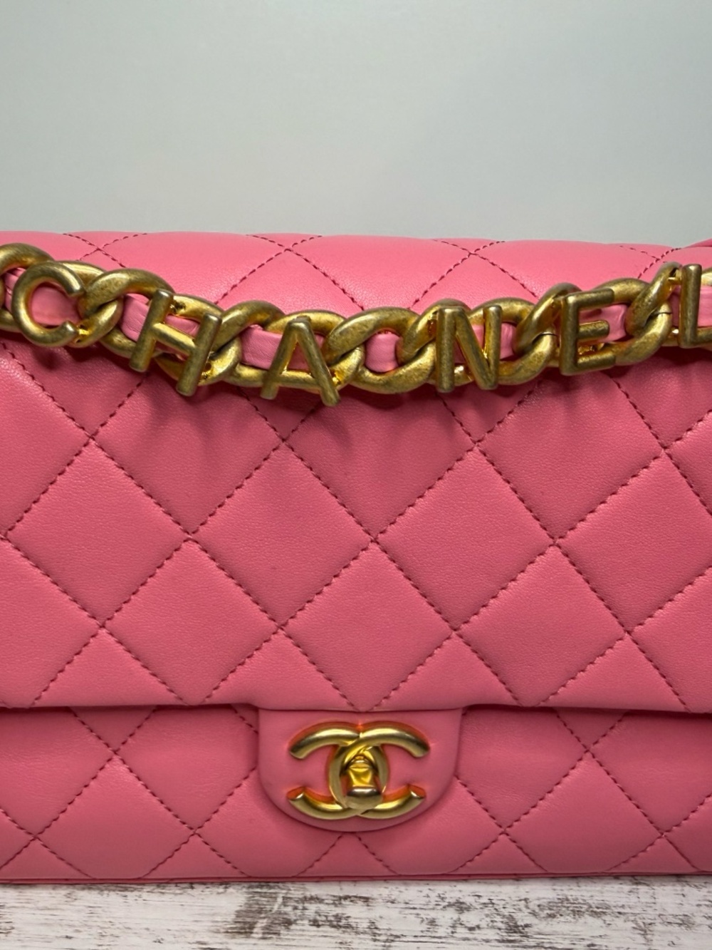 Chanel Logo Letters Touch Chain Flap Bag Quilted Lambskin Medium - Picture 2 of 13